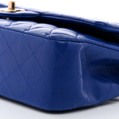 Lambskin Quilted Medium Double Flap Blue