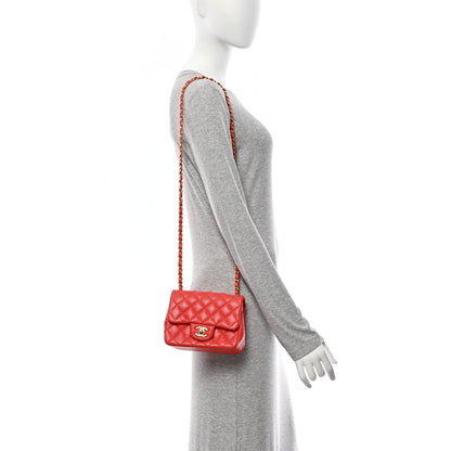 Lambskin Quilted Mini Square Flap Red