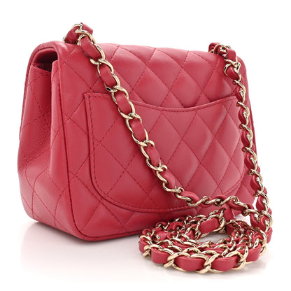 Lambskin Quilted Mini Square Flap Dark Pink