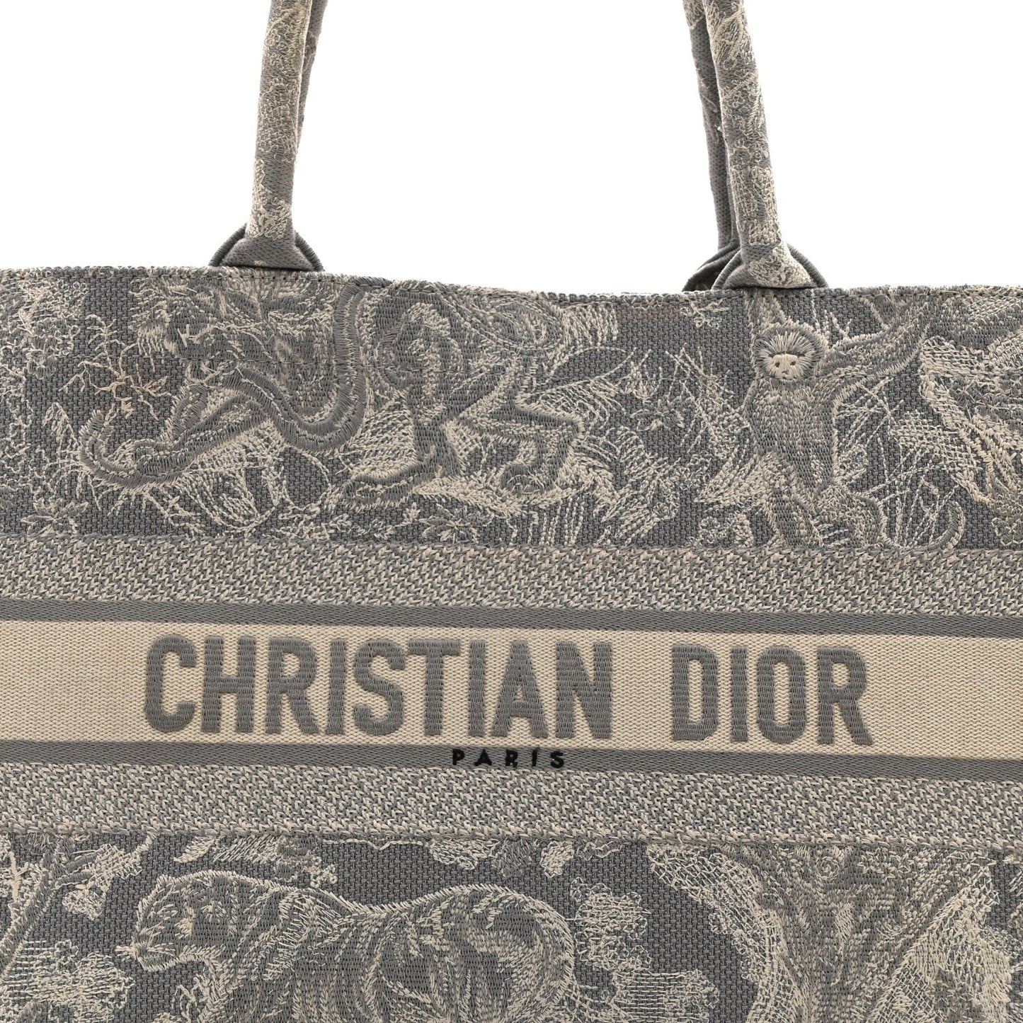 Canvas Embroidered Medium Dioriviera Toile De Jouy Reverse Book Tote Gray