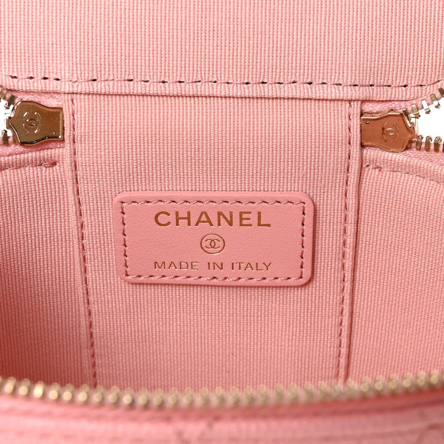 Caviar Quilted Mini Vanity Case With Chain Pink