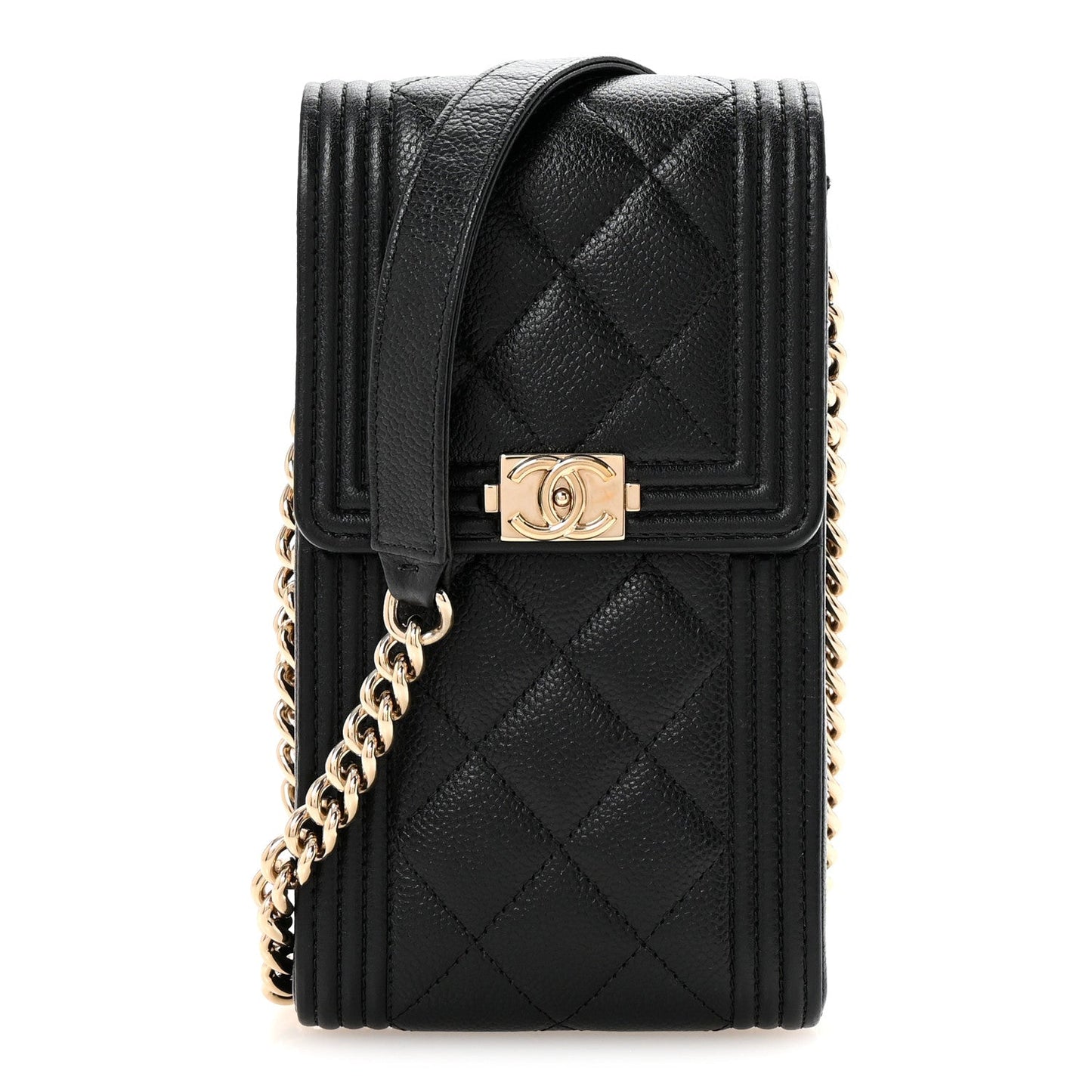 Caviar Quilted Boy Phone Holder Black