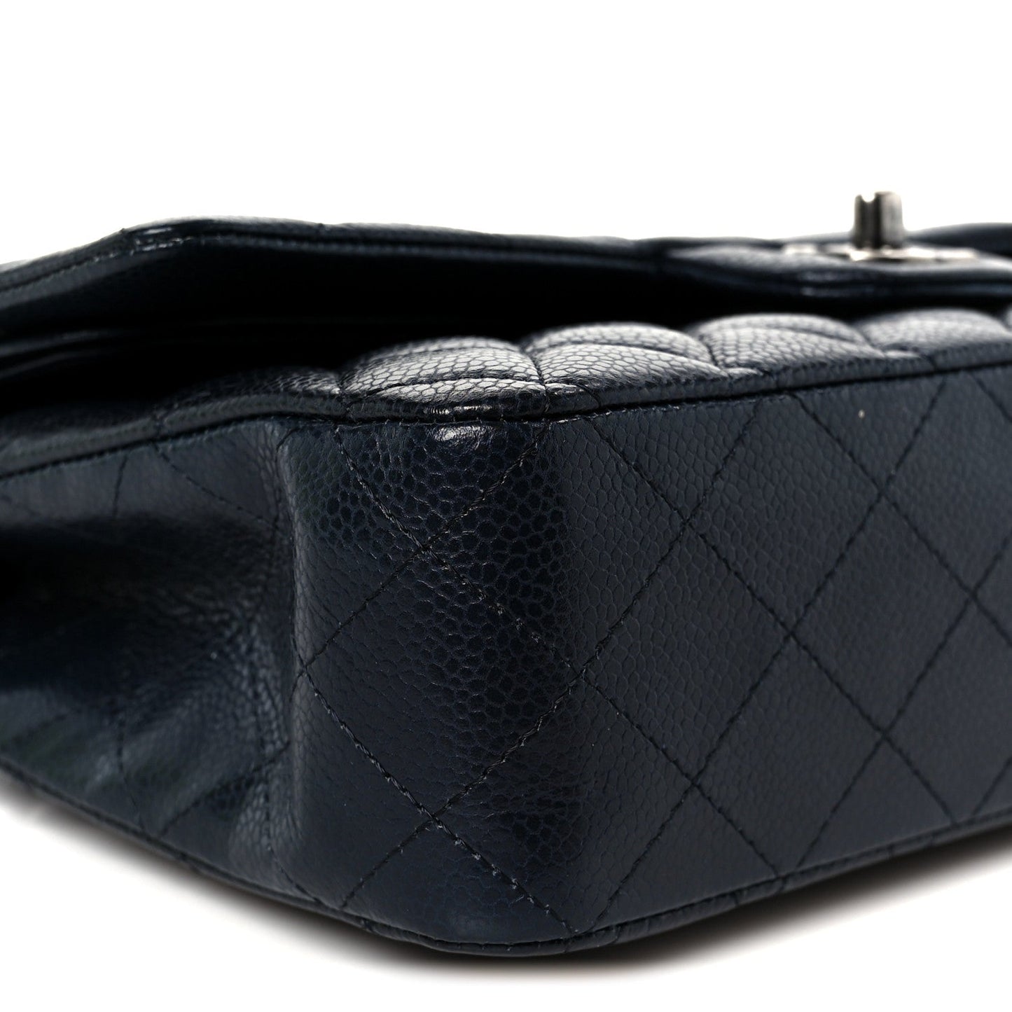 Caviar Quilted Medium Double Flap Navy