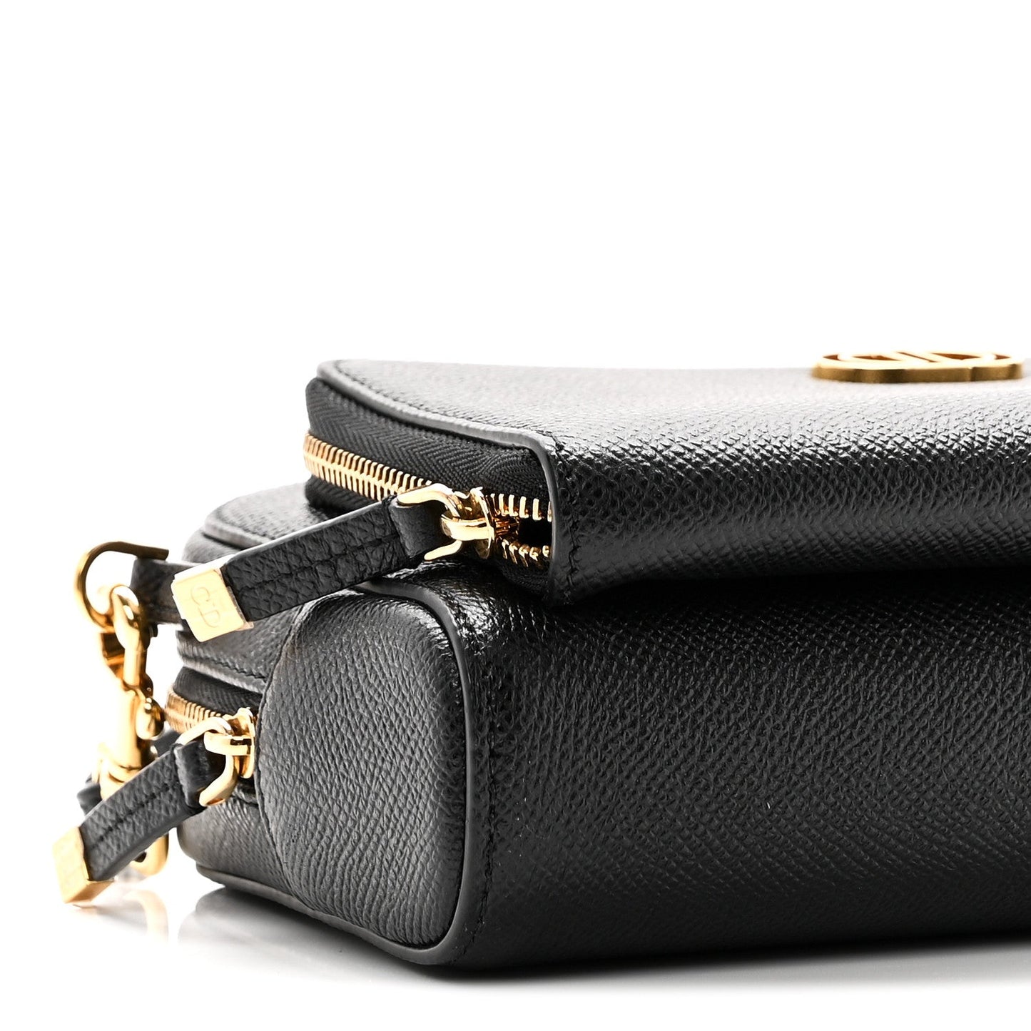 Grained Calfskin Caro Double Pouch Black