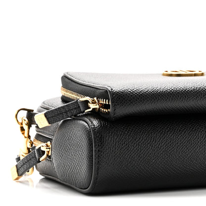 Grained Calfskin Caro Double Pouch Black