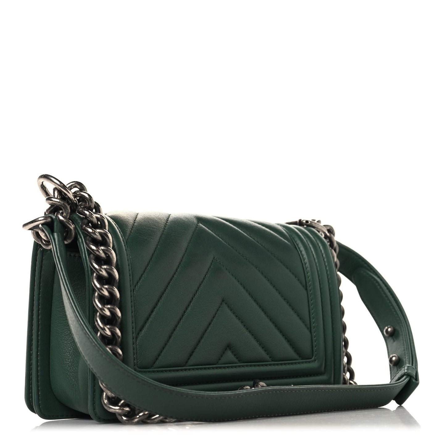 Calfskin Chevron Quilted Small Boy Flap Green