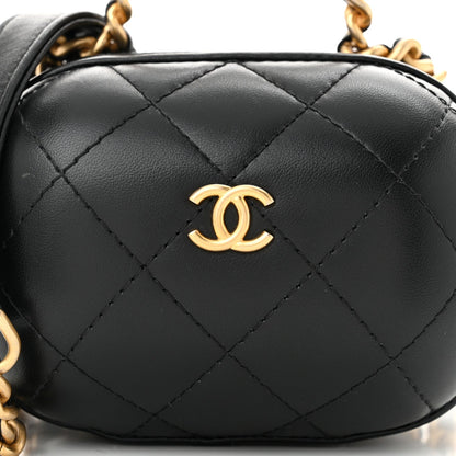 Lambskin Quilted CC Bubble Vanity Case With Chain Black
