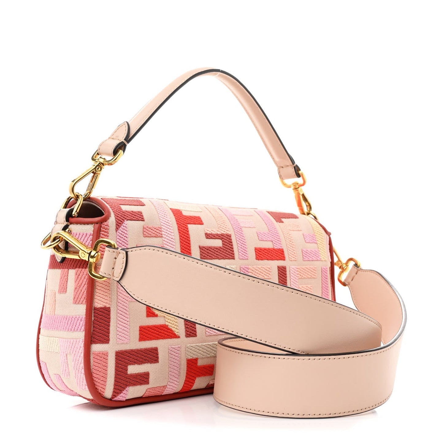 Canvas Vitello King FF Embroidered Baguette Rosa Quarzo Bloody Mary Multicolor