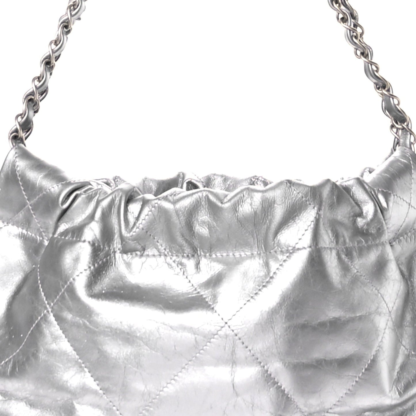 Metallic Calfskin Quilted Small Chanel 22 Silver