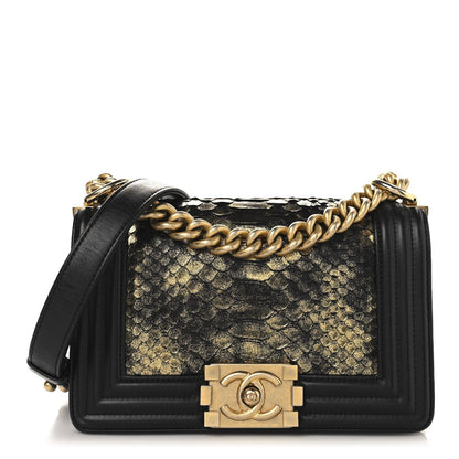 Snakeskin Calfskin Small Boy Flap Gold