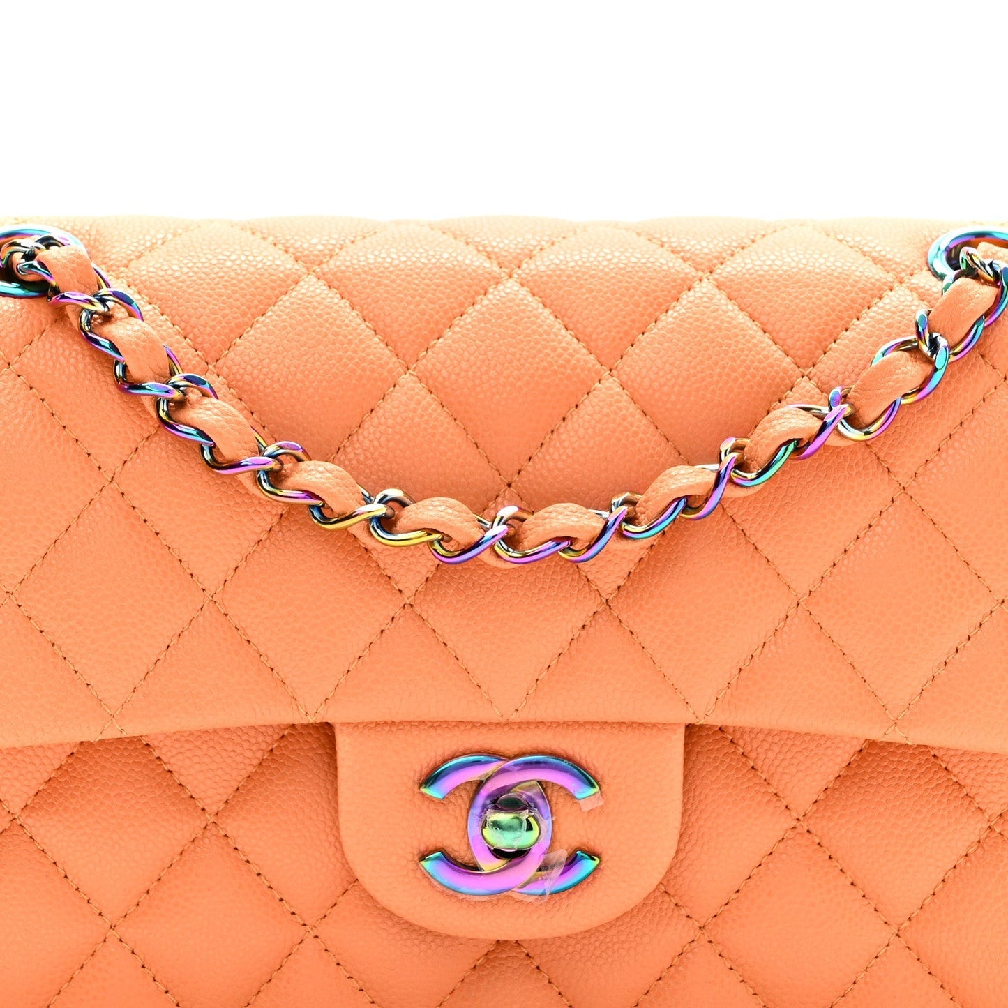 Caviar Quilted Rainbow CC Small Double Flap Orange