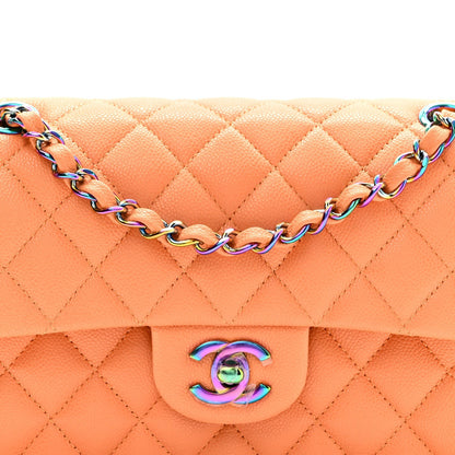 Caviar Quilted Rainbow CC Small Double Flap Orange