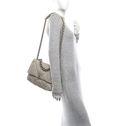 Lambskin Quilted Large Chanel 19 Flap Grey