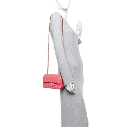 Iridescent Caviar Quilted Mini Rectangular Flap Pink
