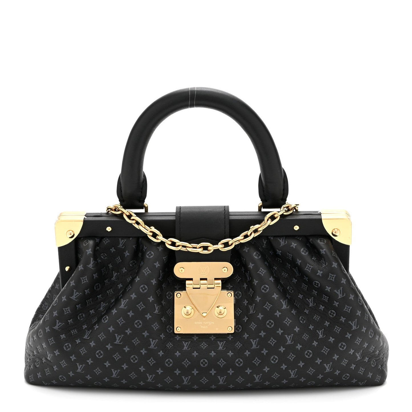 Calfskin Nanogram Embossed Clutch Black