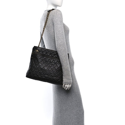 Calfskin Quilted CC Shopping Tote Black