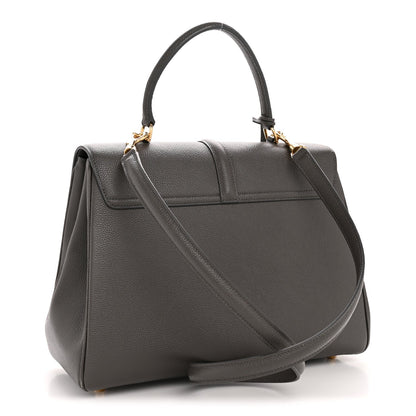 Grained Calfskin Small 16 Top Handle Bag Medium Grey