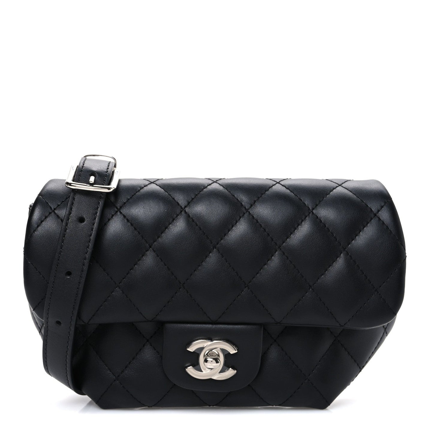 Calfskin Quilted CC Uniform Flap Belt Bag Black