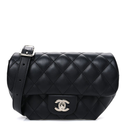 Calfskin Quilted CC Uniform Flap Belt Bag Black
