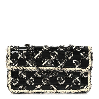 Tweed Patent Quilted Rectangular Flap Black White