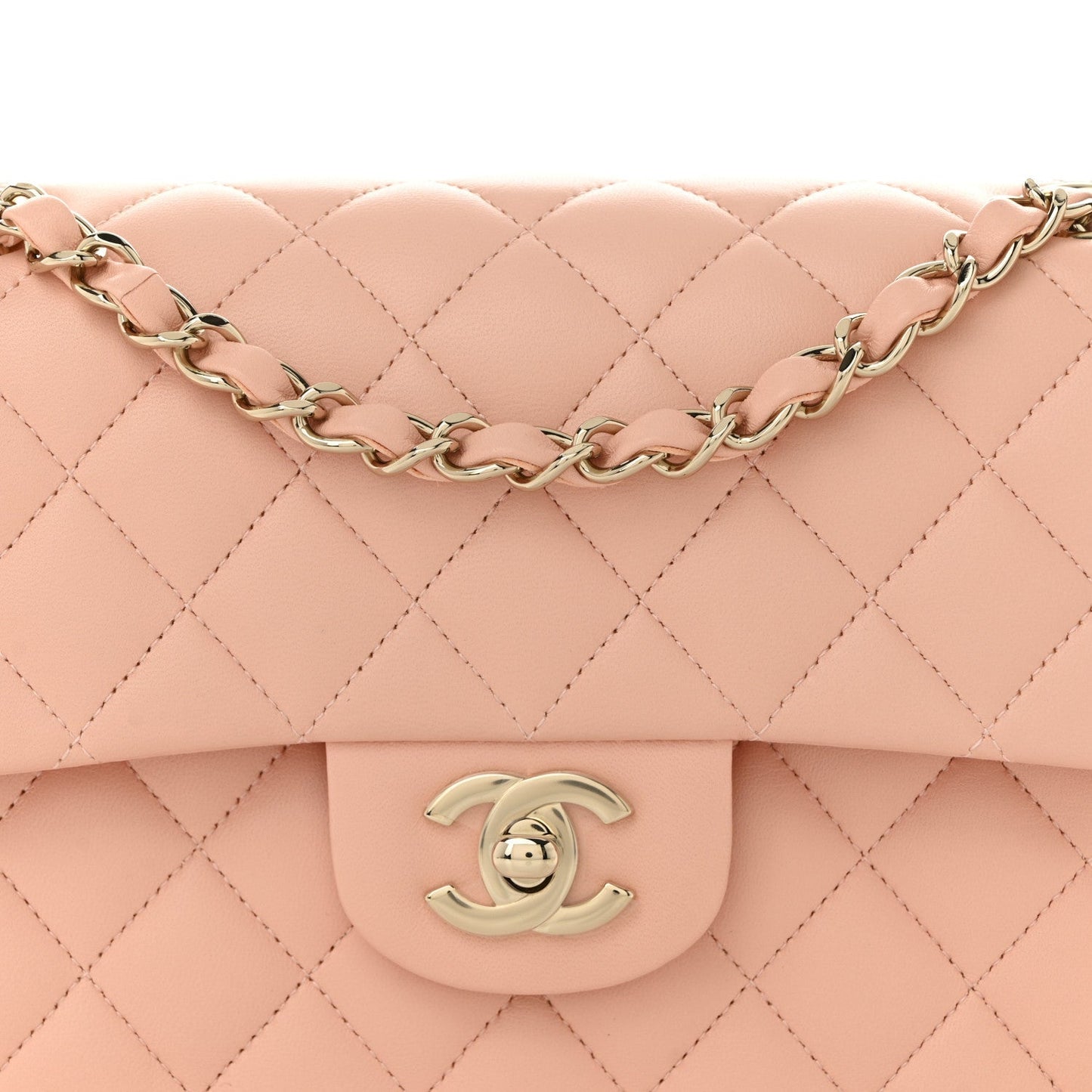 Lambskin Quilted Small Double Flap Light Pink