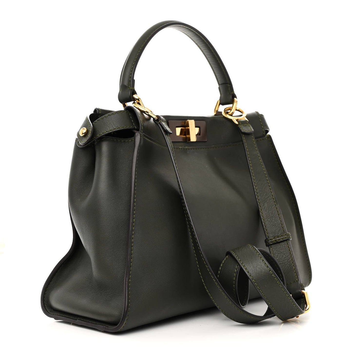 Vitello Seta Shiny Nappa Medium Peekaboo Iconic Satchel Verde Prato Makeup