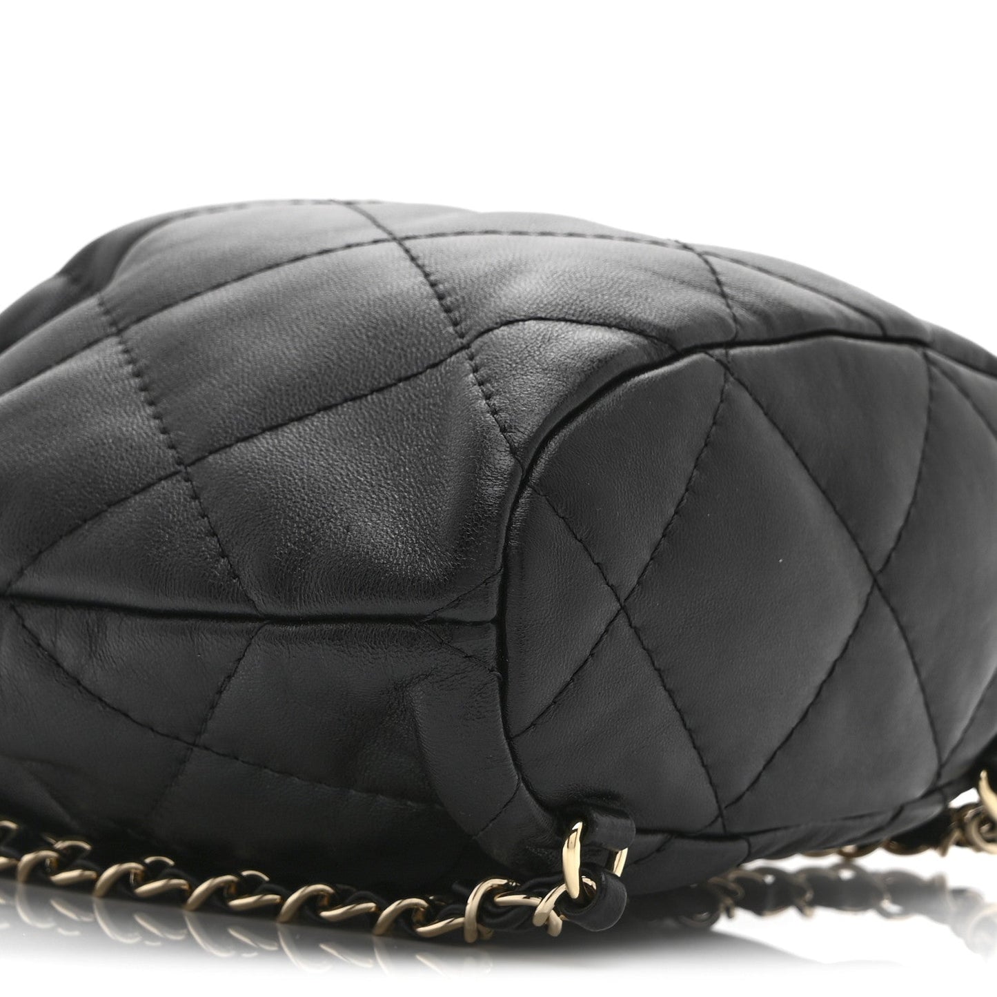 Shiny Lambskin Quilted Drawstring Backpack Black
