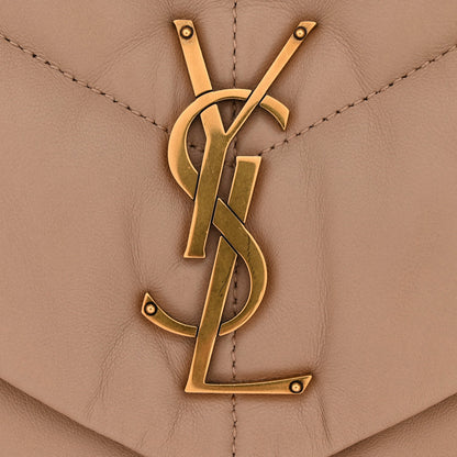 Lambskin Quilted Medium Loulou Puffer Monogram Chain Satchel Dark Beige