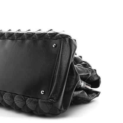 Glazed Lambskin Quilted Large Stravinsky Tote Black