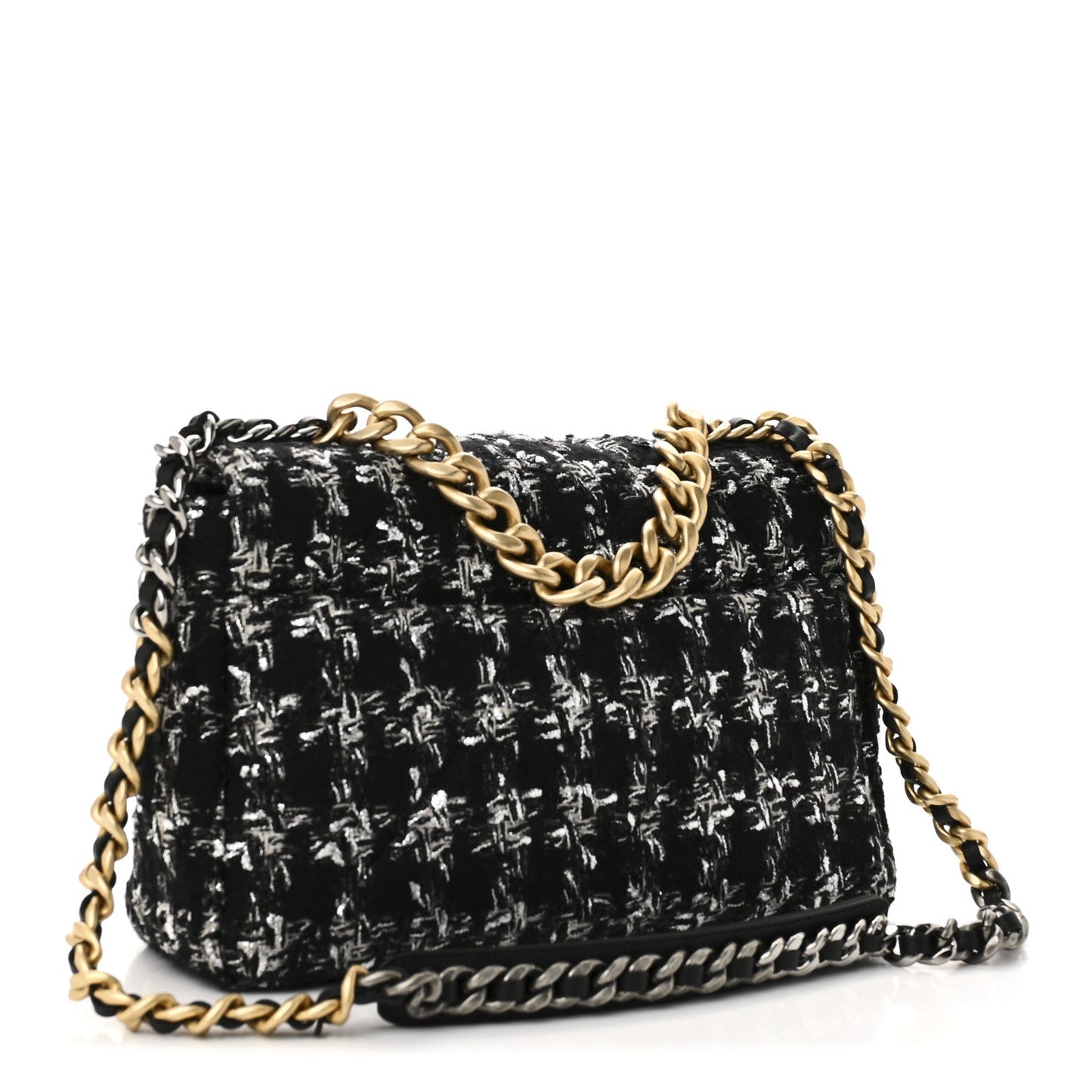 Tweed Quilted Large Chanel 19 Flap Black Silver Ecru