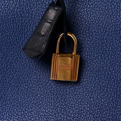 Taurillon Novillo Matte Alligator Birkin Touch 30 Bleu Saphir Bleu Marine