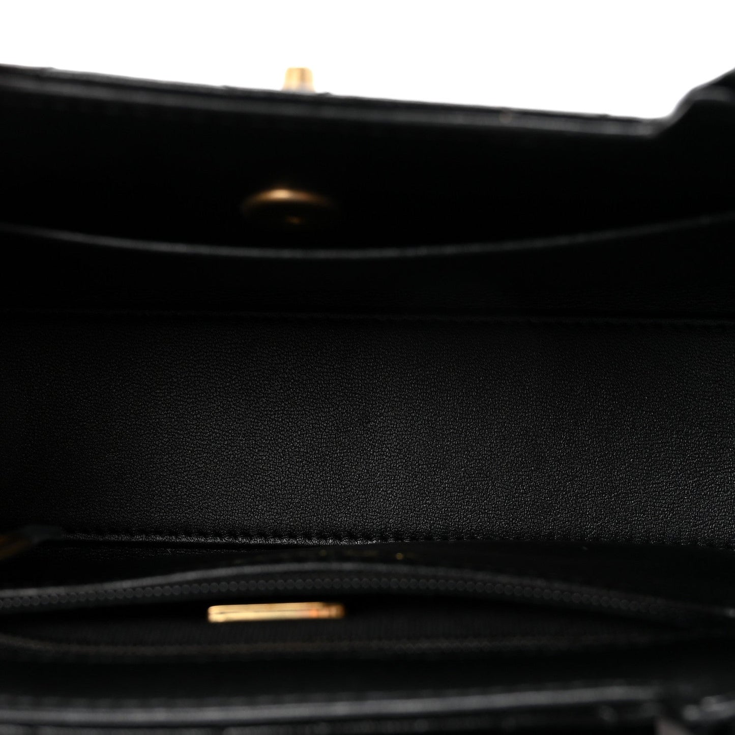 Shiny Aged Calfskin Quilted Nano Kelly Shopper Black