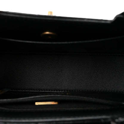 Shiny Aged Calfskin Quilted Nano Kelly Shopper Black
