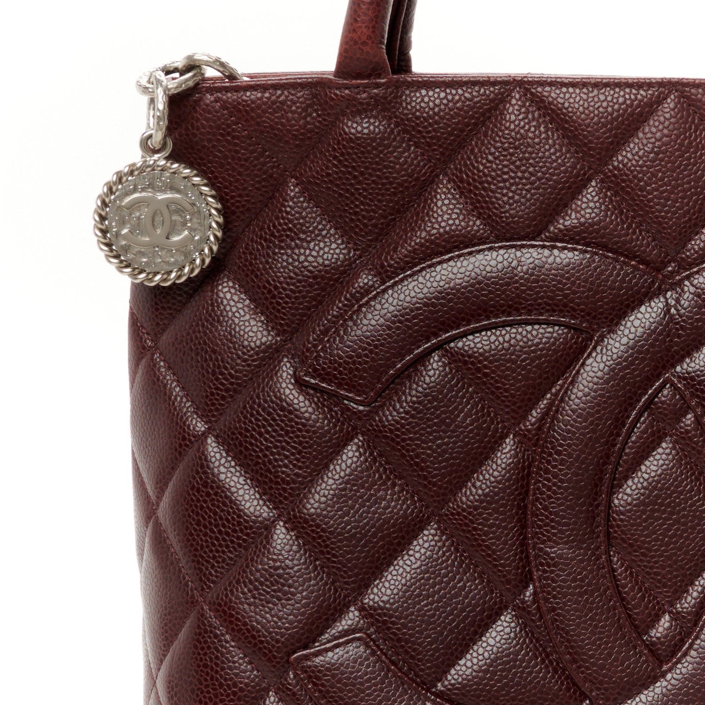 Caviar Quilted Medallion Tote Bordeaux