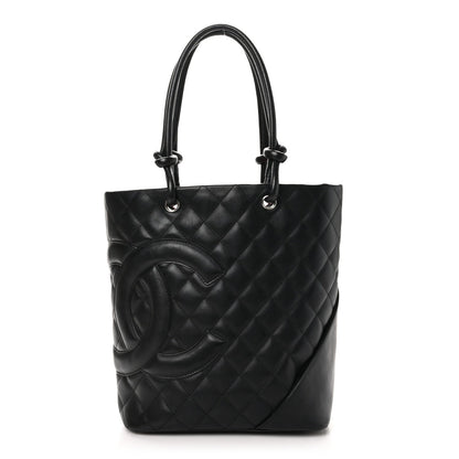 Calfskin Quilted Medium Cambon Tote Black