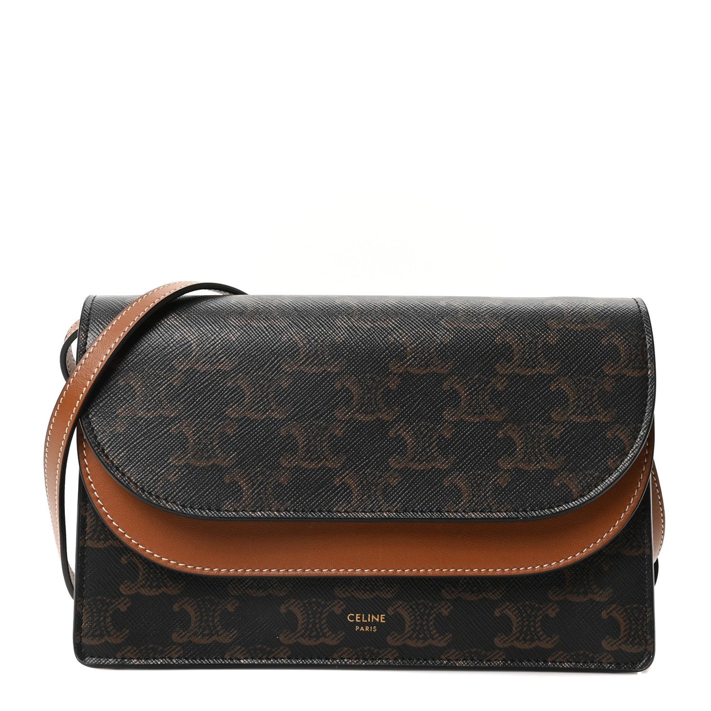Triomphe Canvas Lambskin Wallet On Strap Tan
