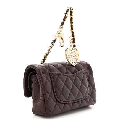 Lambskin Quilted Mini Double Flap With Hook Dark Brown
