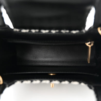 Tweed Houndstooth Quilted Nano Kelly Shopper Black White