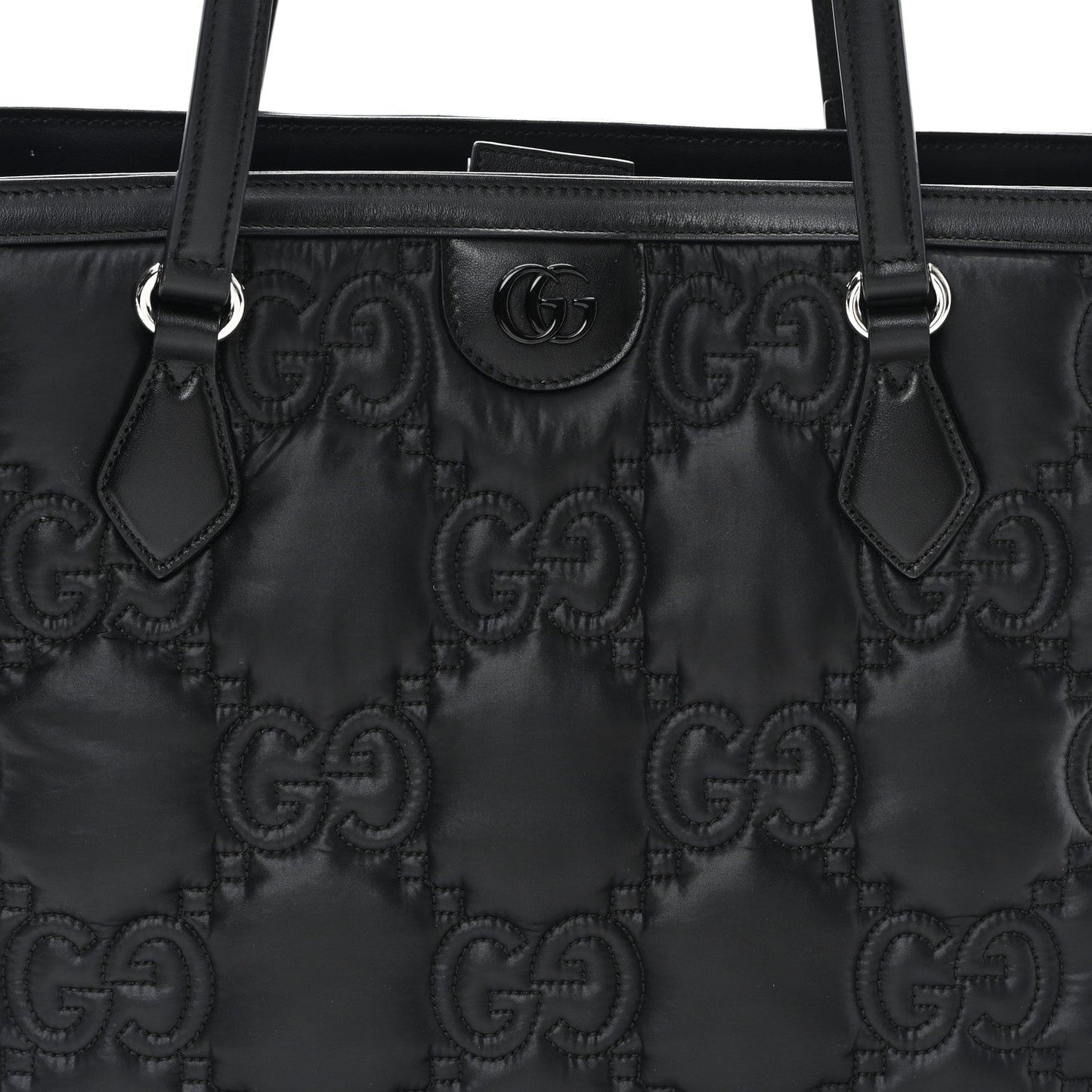 Nylon Calfskin Enamel GG Matelasse Medium Ophidia Shopping Tote Black
