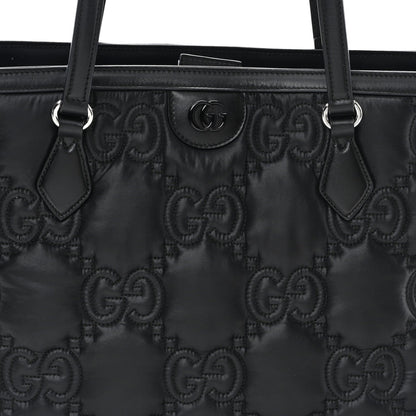 Nylon Calfskin Enamel GG Matelasse Medium Ophidia Shopping Tote Black