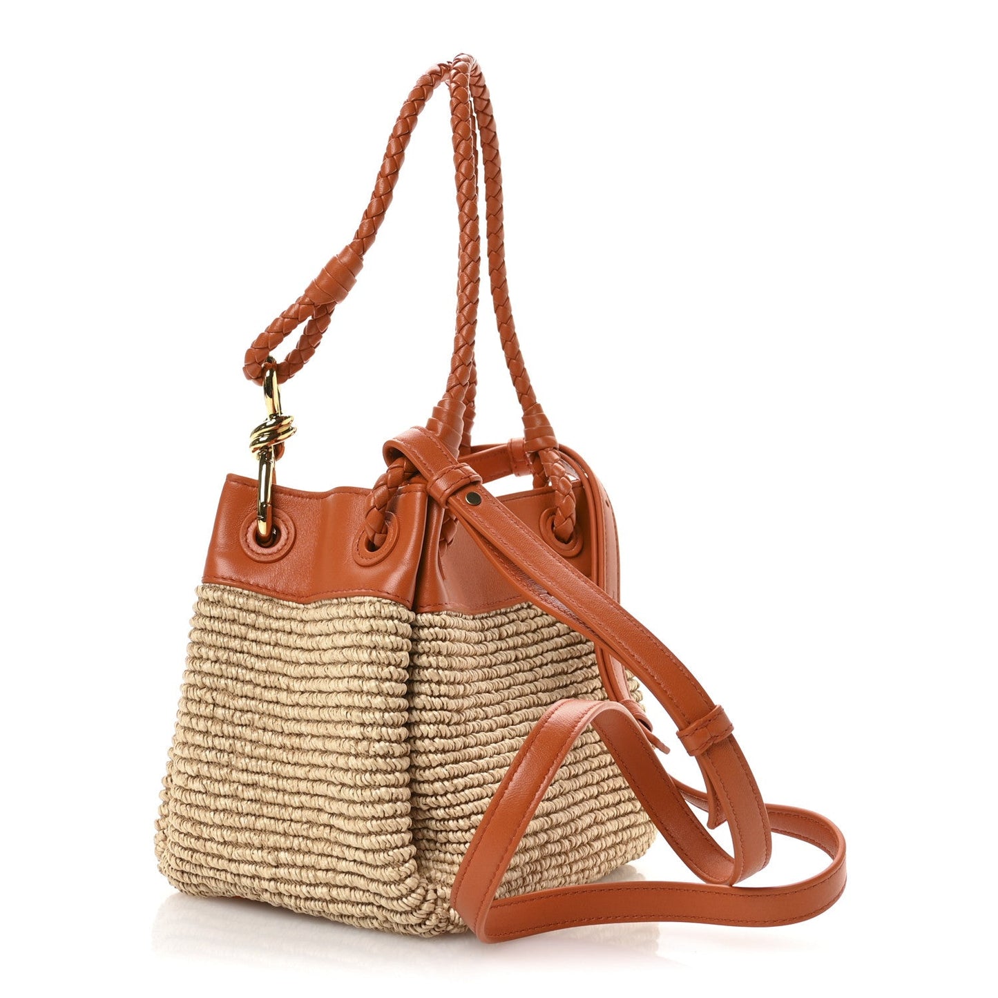 Raffia Nappa Small Parachute Shoulder Bag Natural Burned Orange