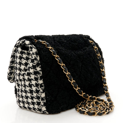 Shearling Sheepskin Tweed Quilted Single Flap Black