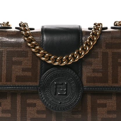 Glazed Fabric Vitello Century FF 1974 Stamp Patch Mini Double F Crossbody Bag Mogano Panna Black