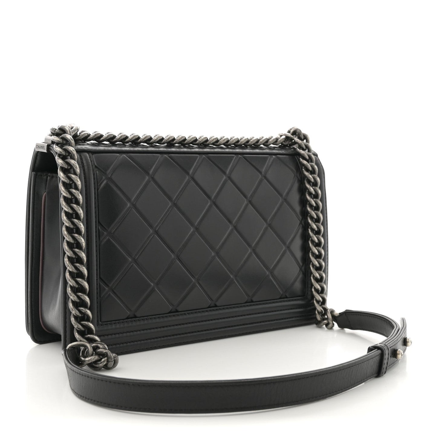 Calfskin Embossed New Medium Paris Salzburg Boy Flap Black