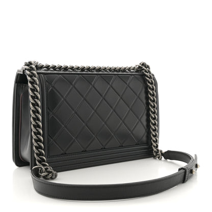 Calfskin Embossed New Medium Paris Salzburg Boy Flap Black