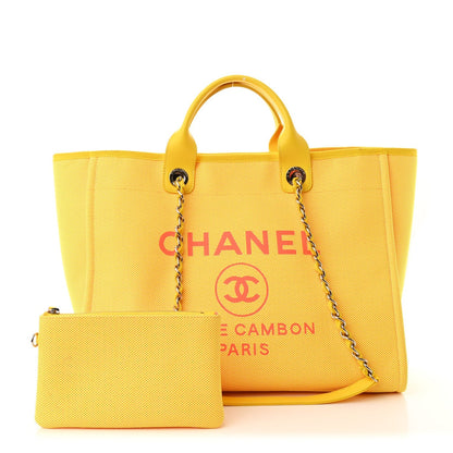 Mixed Fibers Calfskin Deauville Medium Tote Yellow Orange