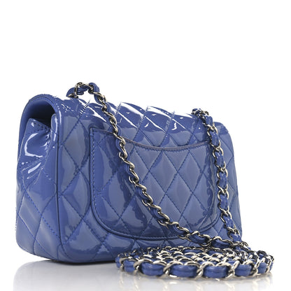 Patent Calfskin Quilted Mini Rectangular Flap Blue