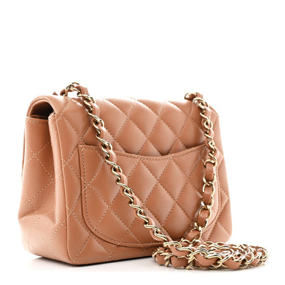 Lambskin Quilted Mini Square Flap Brown