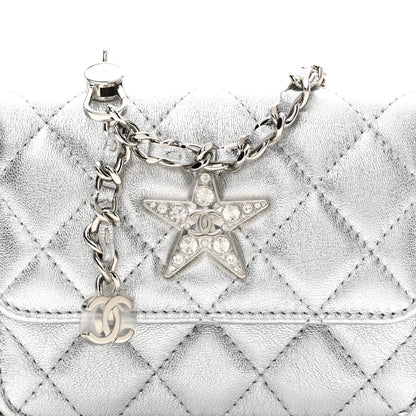Metallic Lambskin Crystal Quilted Star Chain Belt Bag Silver
