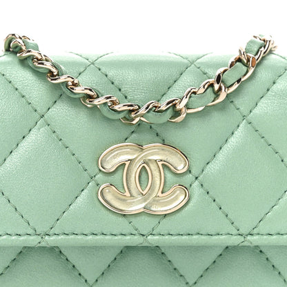 Lambskin Resin Quilted Mini Heart Flap Light Green